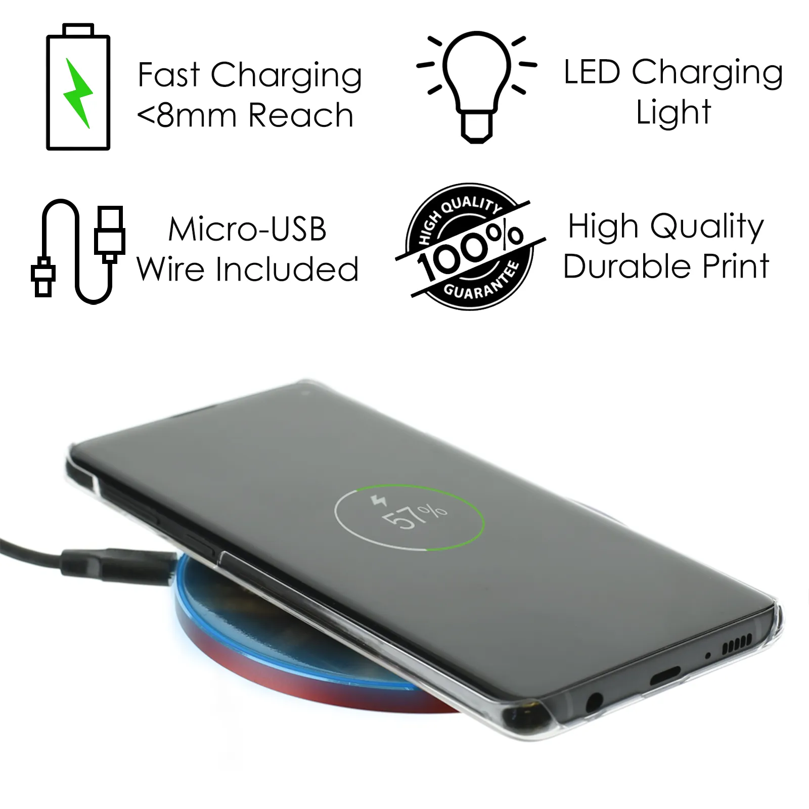 Personalised Wireless Charger with Stylish Text and Heart on Faded Black Marble