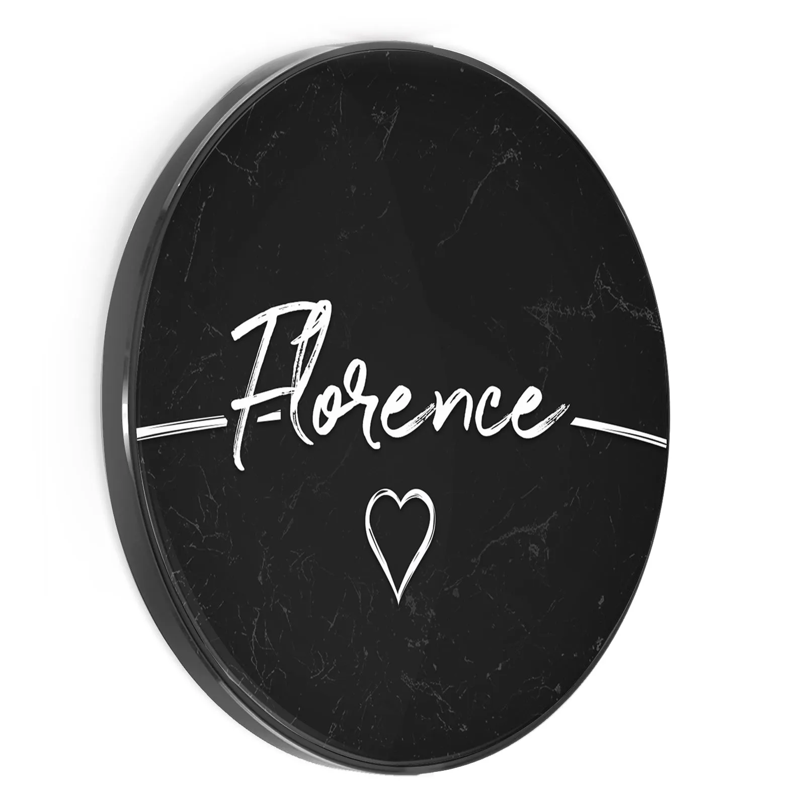 Personalised Wireless Charger with Stylish Text and Heart on Faded Black Marble
