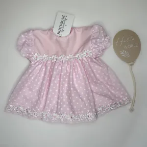 Pink daisy Polka-Dot Lined Dress With Matching Bloomers - Ava