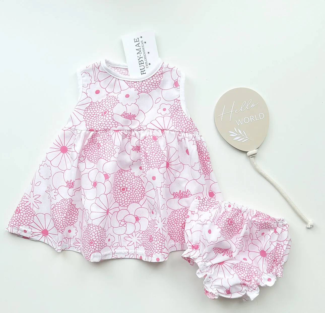 Pink Floral Dress With Matching Bloomers - Sadie
