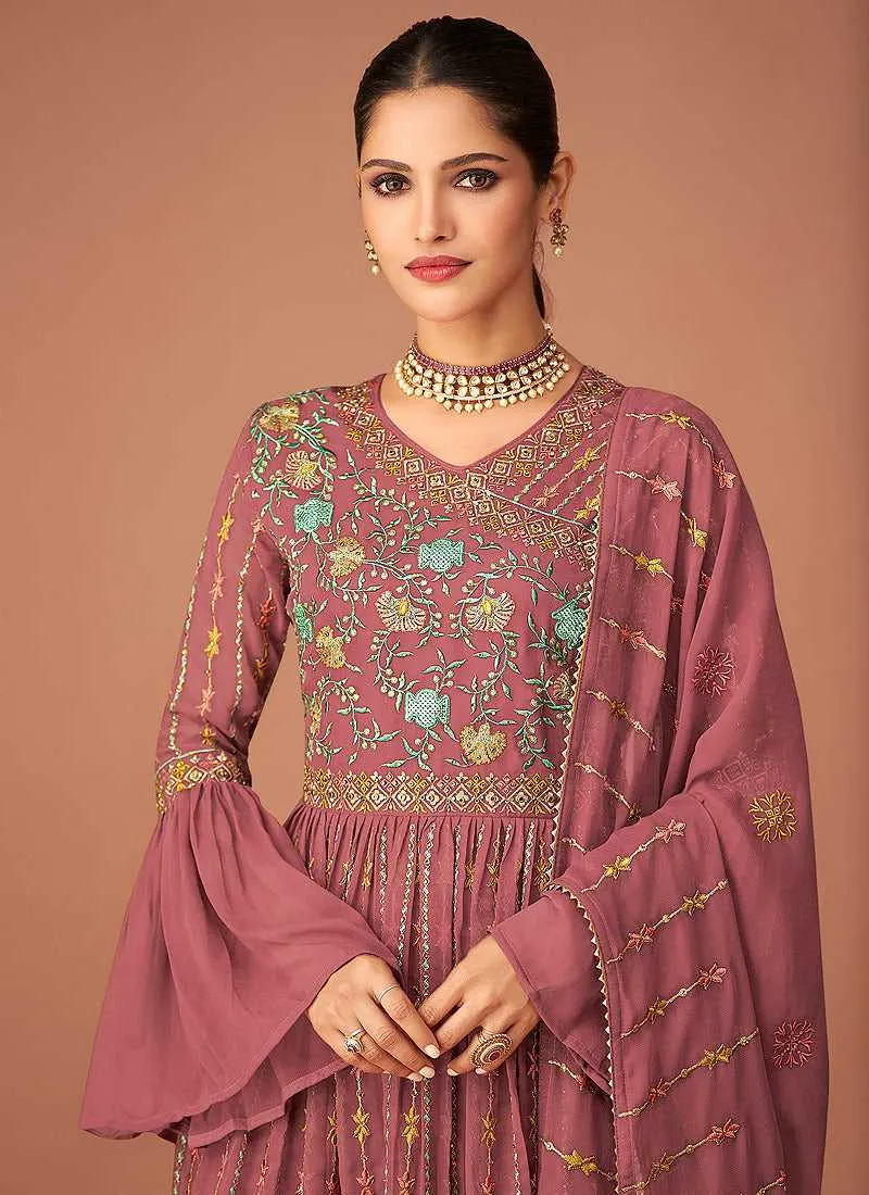 Pink Heavy Embroidered Sharara Style Suit