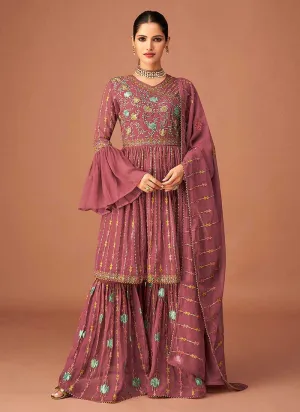 Pink Heavy Embroidered Sharara Style Suit