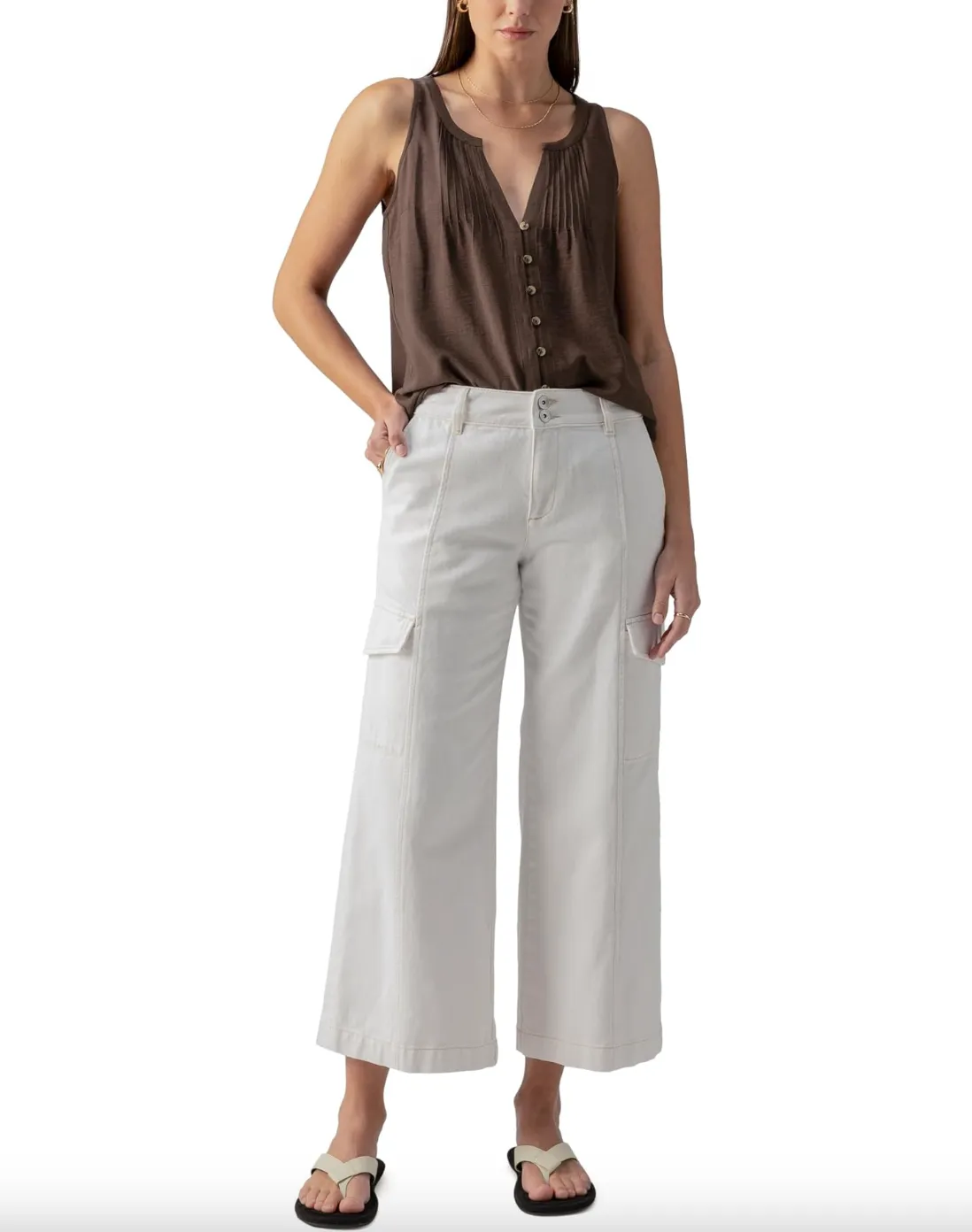 Pintuck Sleeveless Top-Brown-Final Sale