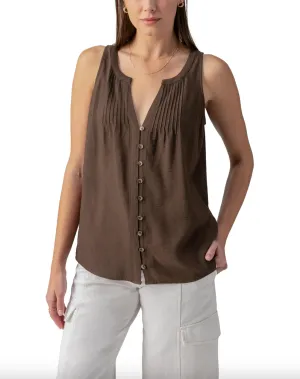 Pintuck Sleeveless Top-Brown-Final Sale