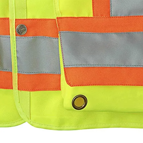 Pioneer Lightweight Durable Hi Vis Surveyor Safety Vest, Multi-Pocket, Snap Button