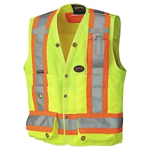Pioneer Lightweight Durable Hi Vis Surveyor Safety Vest, Multi-Pocket, Snap Button