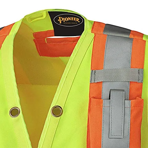 Pioneer Lightweight Durable Hi Vis Surveyor Safety Vest, Multi-Pocket, Snap Button