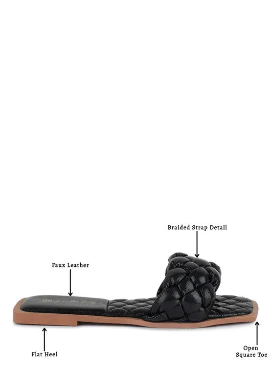 PU QUILTED SLIDES IN WOVEN STRAPS