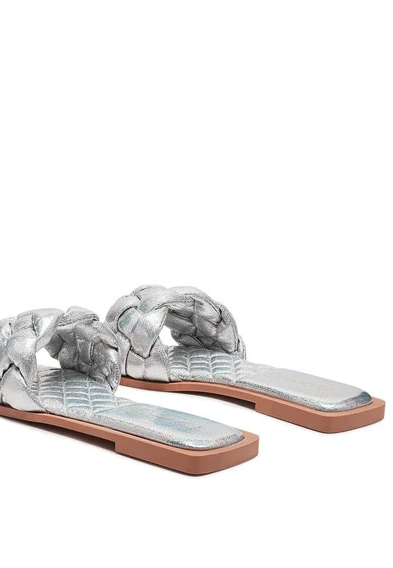 PU QUILTED SLIDES IN WOVEN STRAPS