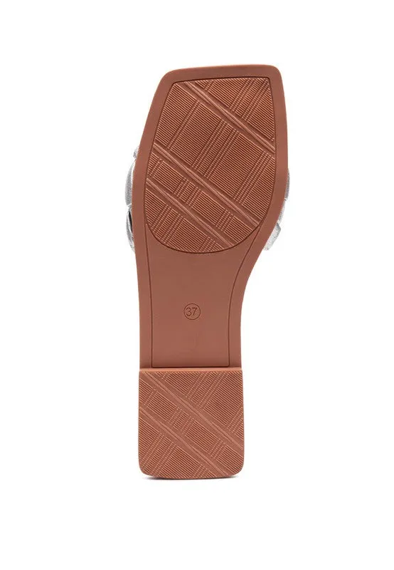 PU QUILTED SLIDES IN WOVEN STRAPS