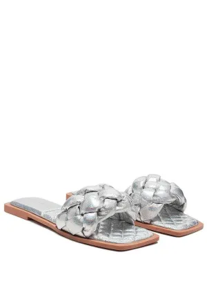 PU QUILTED SLIDES IN WOVEN STRAPS