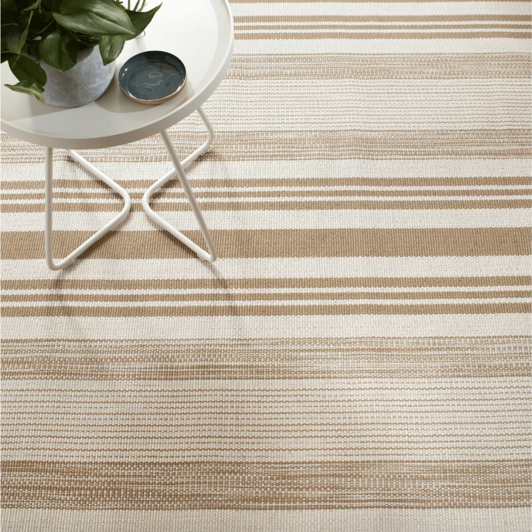Quincy Stripe Handwoven Indoor/Outdoor Rug - Khaki