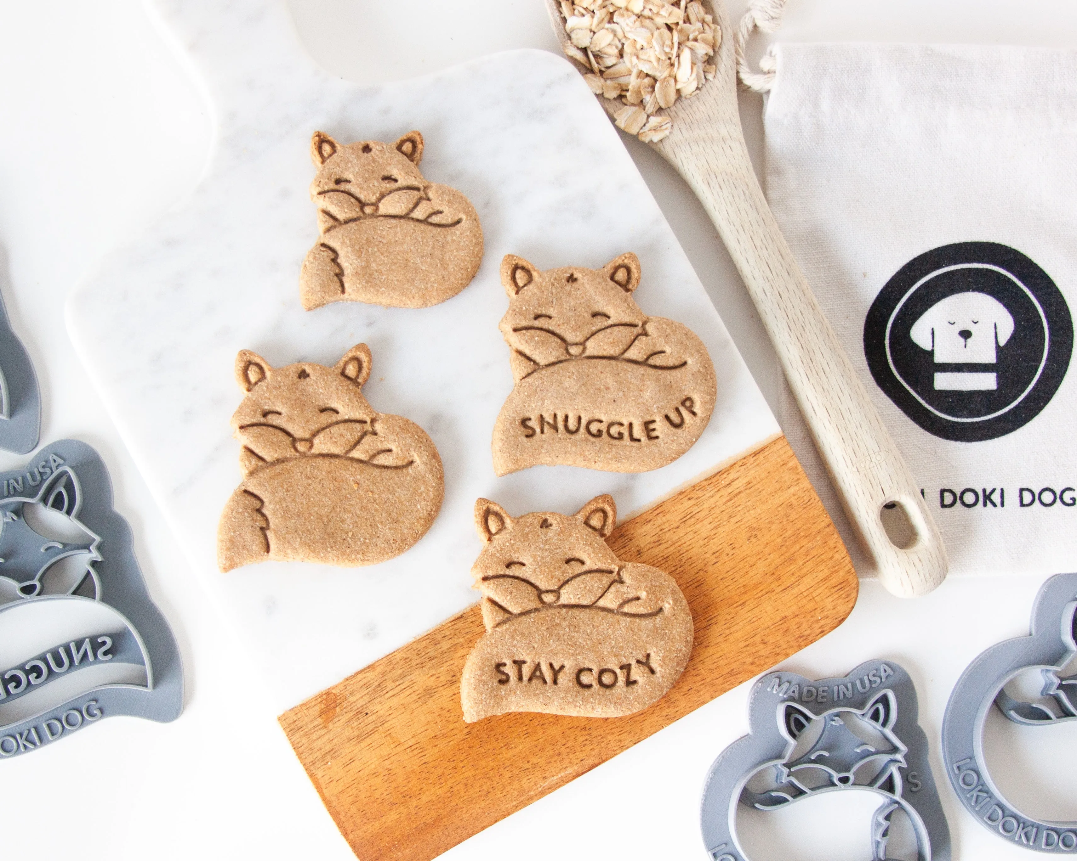 "Stay Cozy" & "Snuggle Up" Sleepy Fox Shape Cookie Cutter