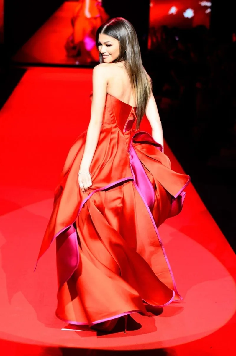 Red Zendaya Coleman High Low Satin Strapless Prom Red Carpet Dress Go Red For Women Red Dress Collection