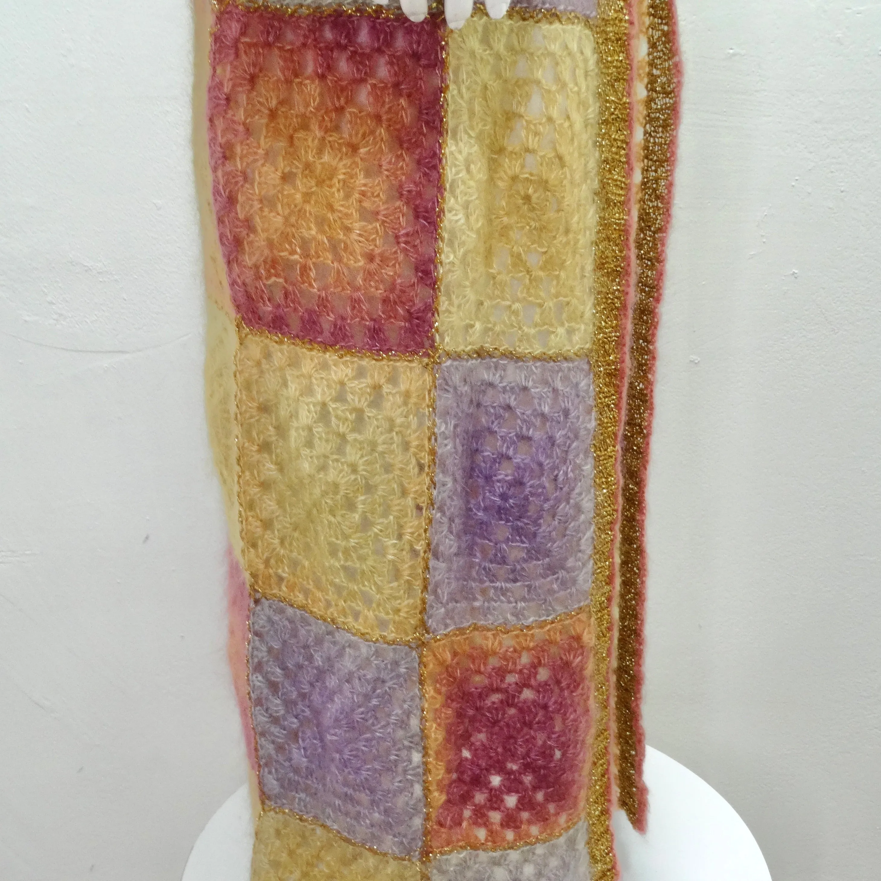 Rose Carmine Patchwork Crochet Multicolor Mohair Duster Cardigan
