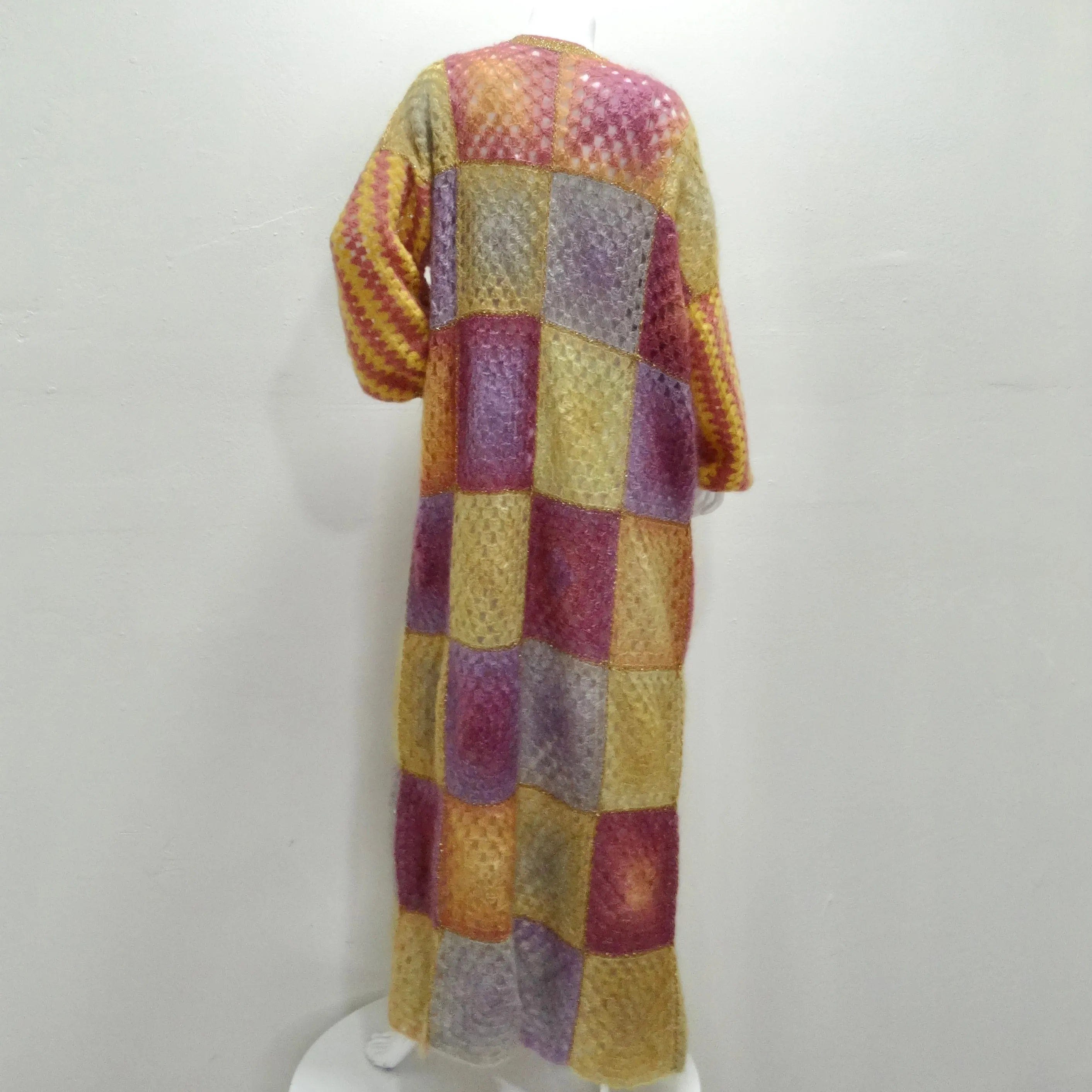 Rose Carmine Patchwork Crochet Multicolor Mohair Duster Cardigan