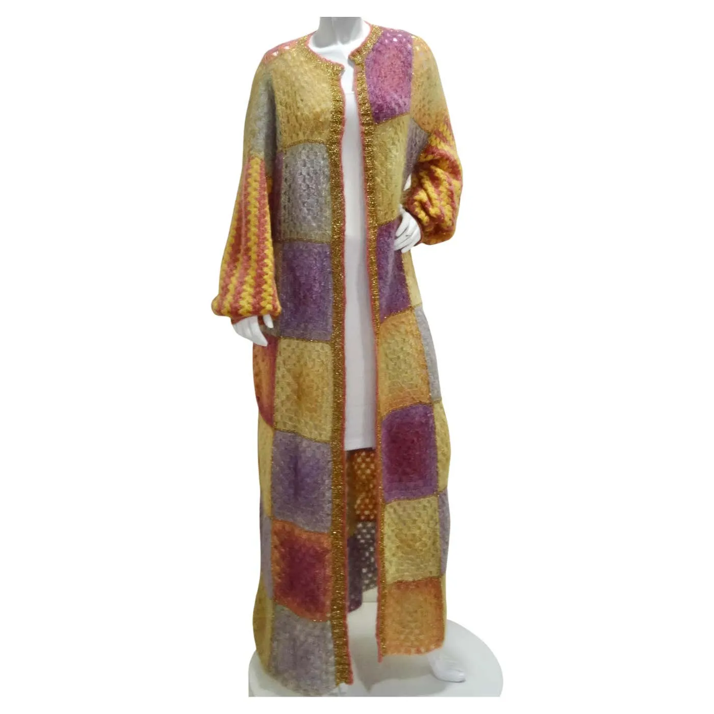 Rose Carmine Patchwork Crochet Multicolor Mohair Duster Cardigan