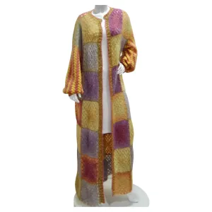 Rose Carmine Patchwork Crochet Multicolor Mohair Duster Cardigan