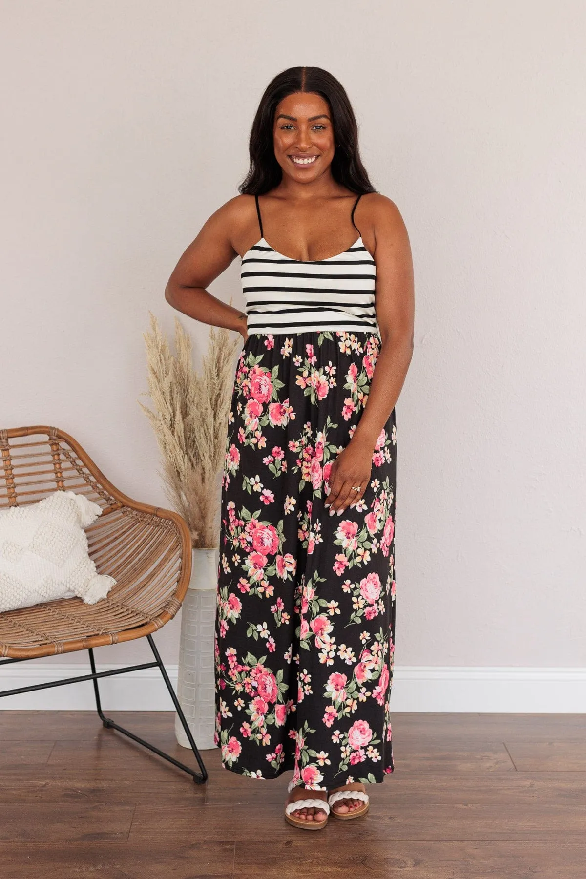 Searching For Me Floral Maxi Dress- Black