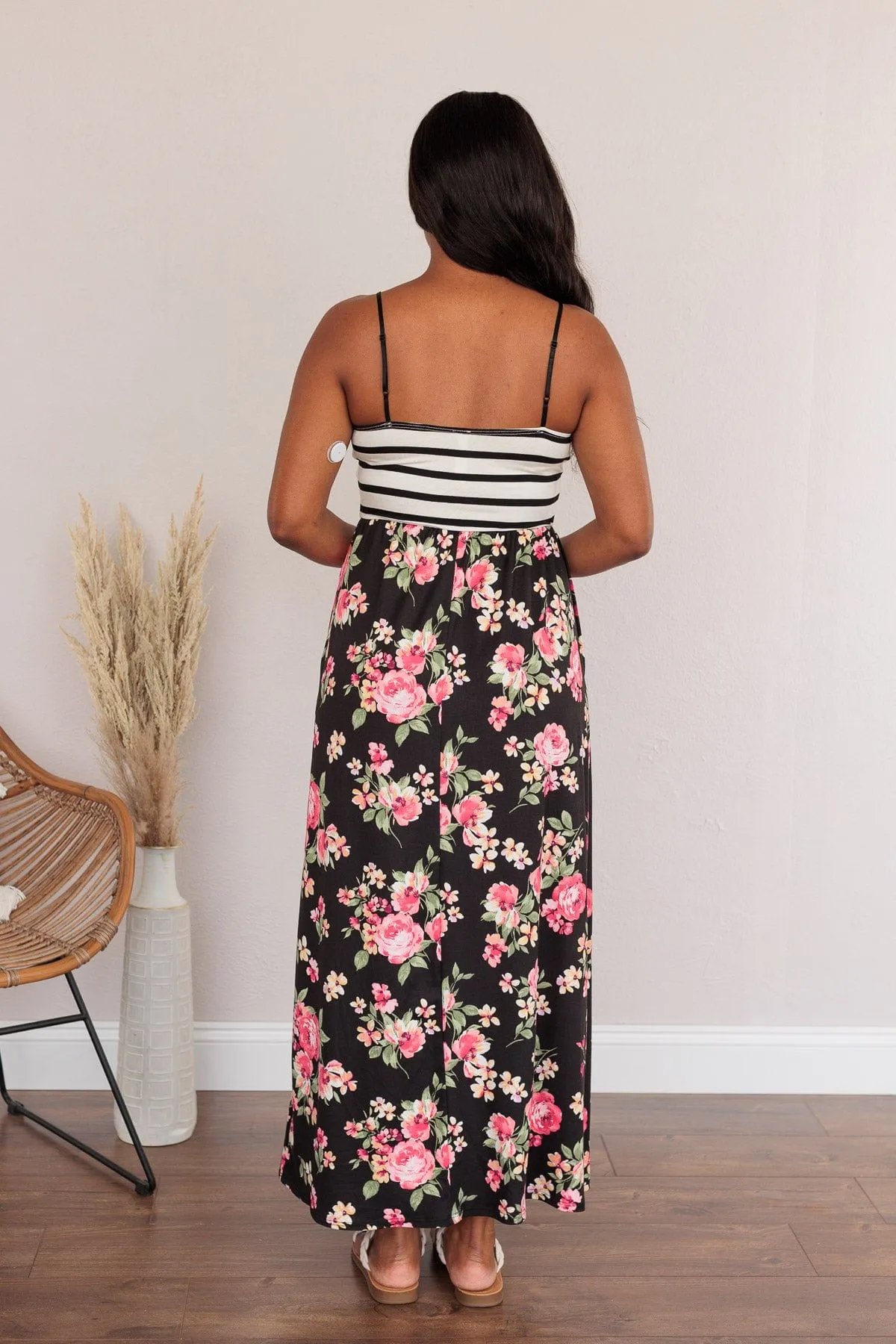 Searching For Me Floral Maxi Dress- Black