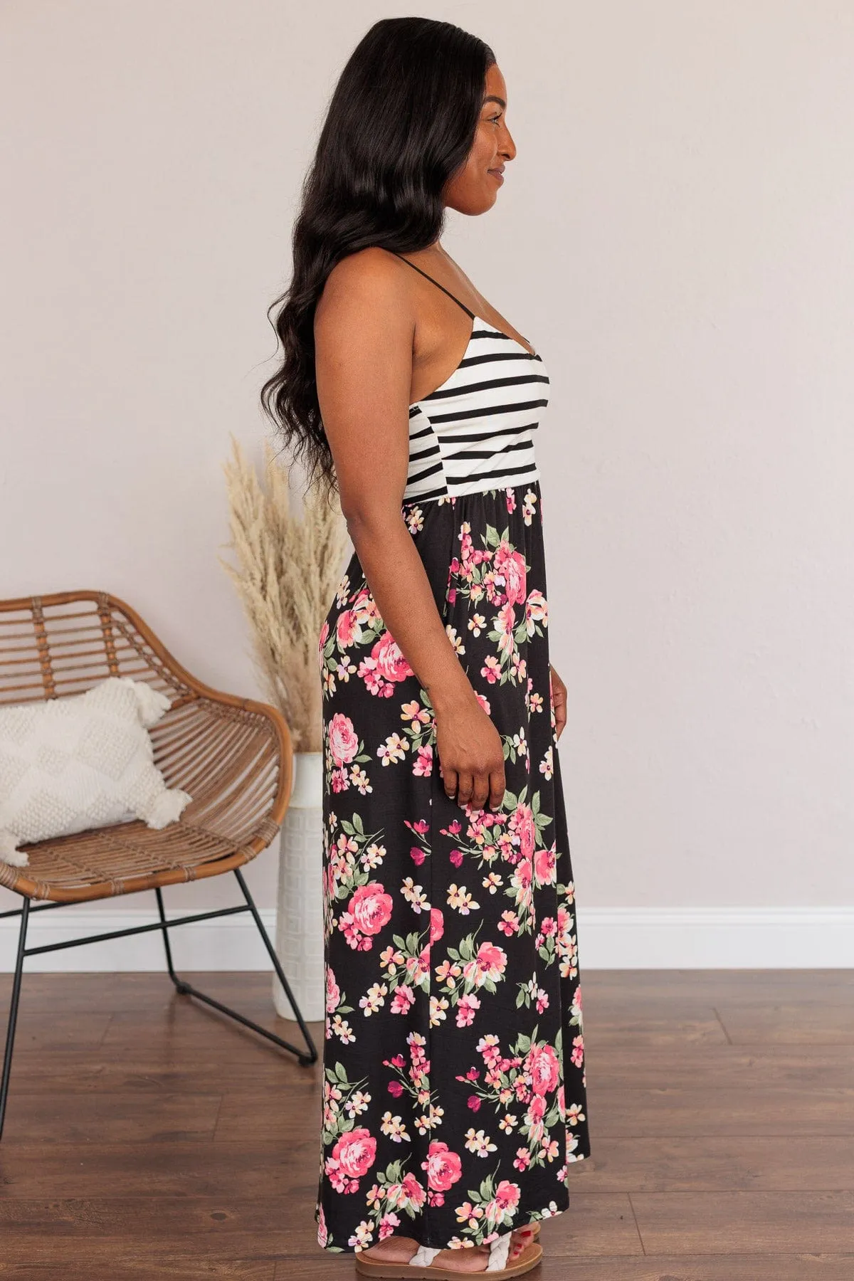 Searching For Me Floral Maxi Dress- Black