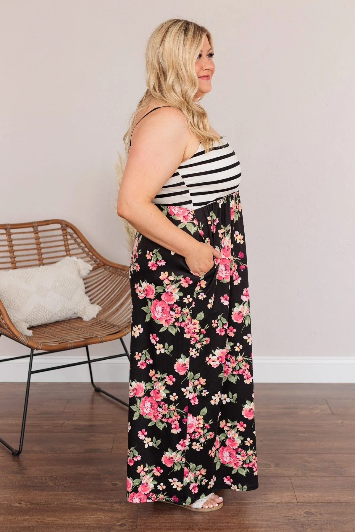 Searching For Me Floral Maxi Dress- Black