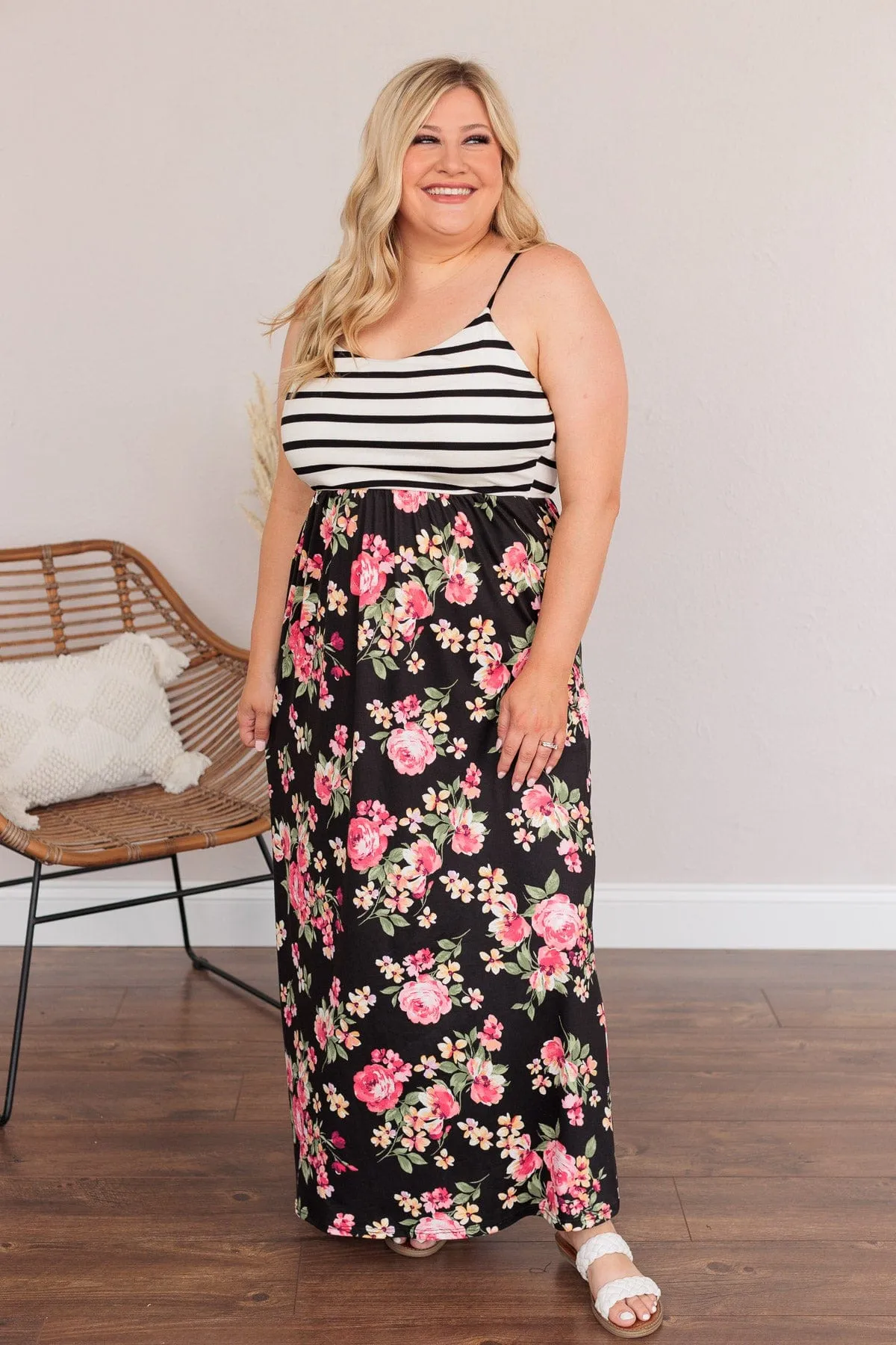 Searching For Me Floral Maxi Dress- Black