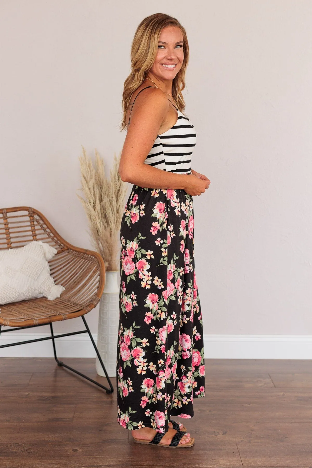 Searching For Me Floral Maxi Dress- Black