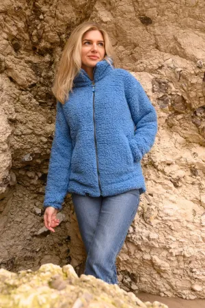 Seashell Full Zip Sherpa Fleece - Marine Blue