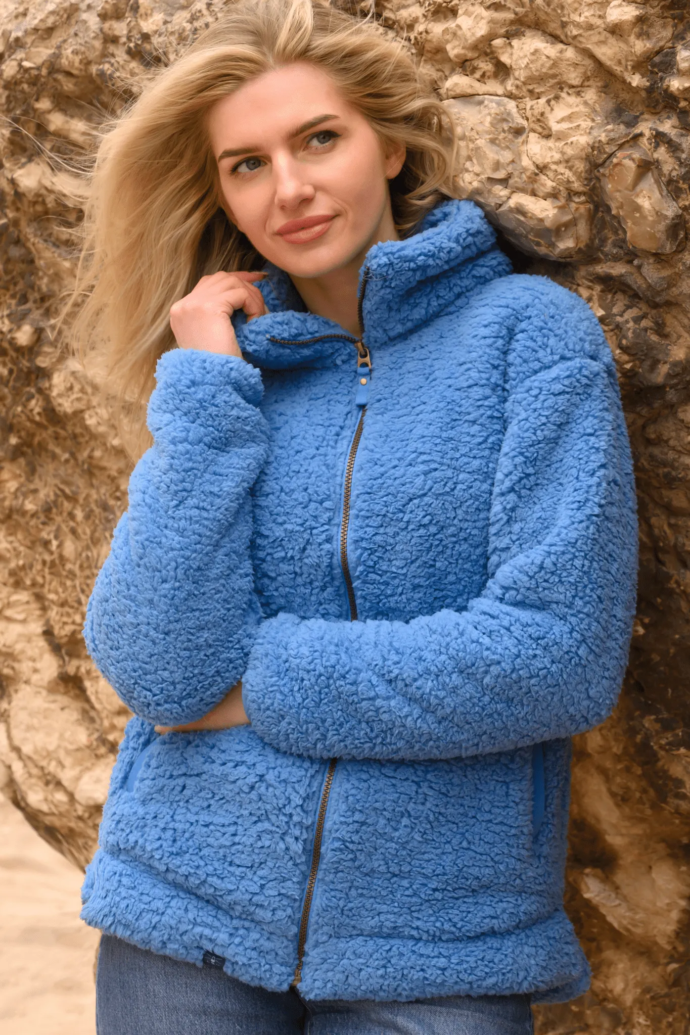 Seashell Full Zip Sherpa Fleece - Marine Blue