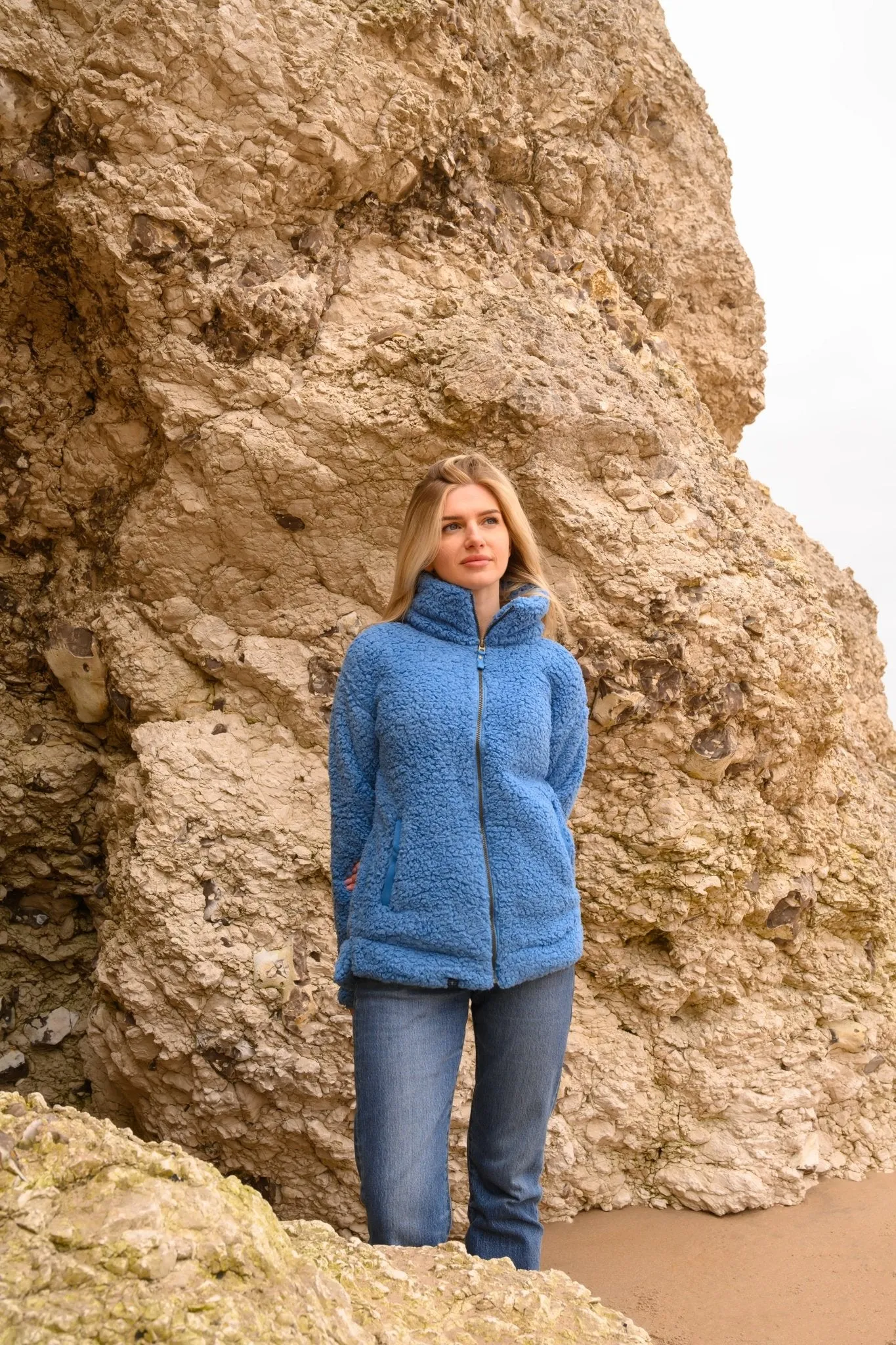 Seashell Full Zip Sherpa Fleece - Marine Blue