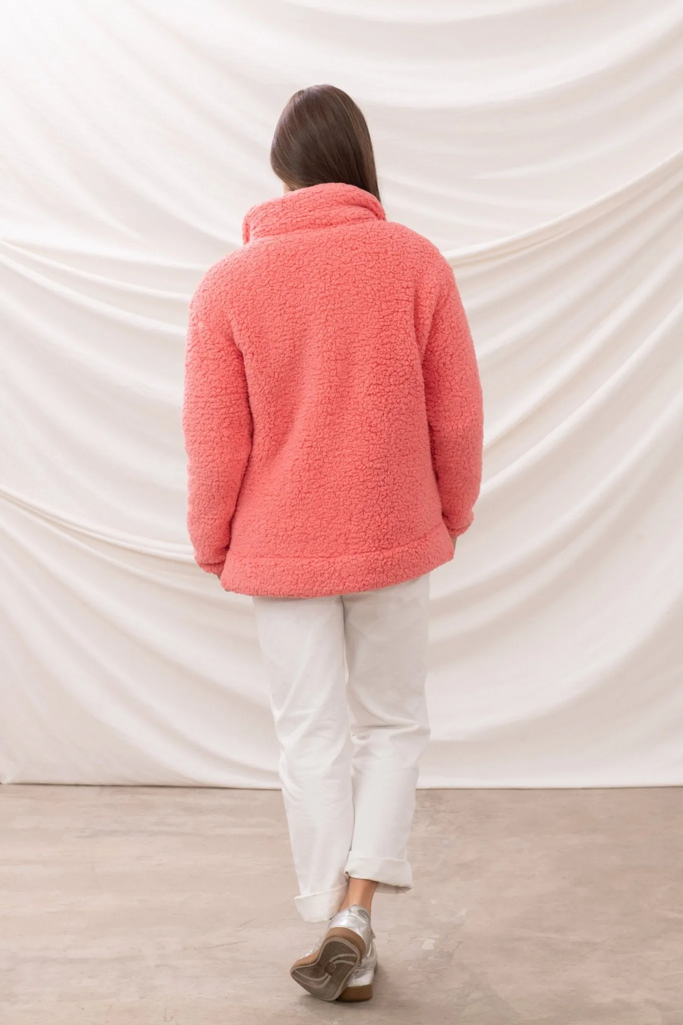 Seashell Full Zip Sherpa Fleece - Sugar Coral