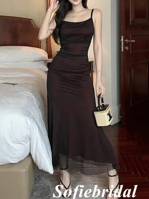Sexy Chiffon Spaghetti Straps Sleeveless Mermaid Floor Length Prom Dress, PD01085