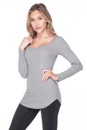 Sexy Long Sleeve Knit Wide Round Neckline Top