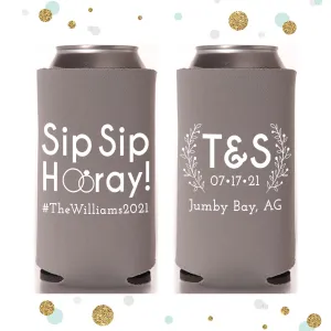 Slim 12oz Wedding Can Cooler #122S - Sip Sip Hooray