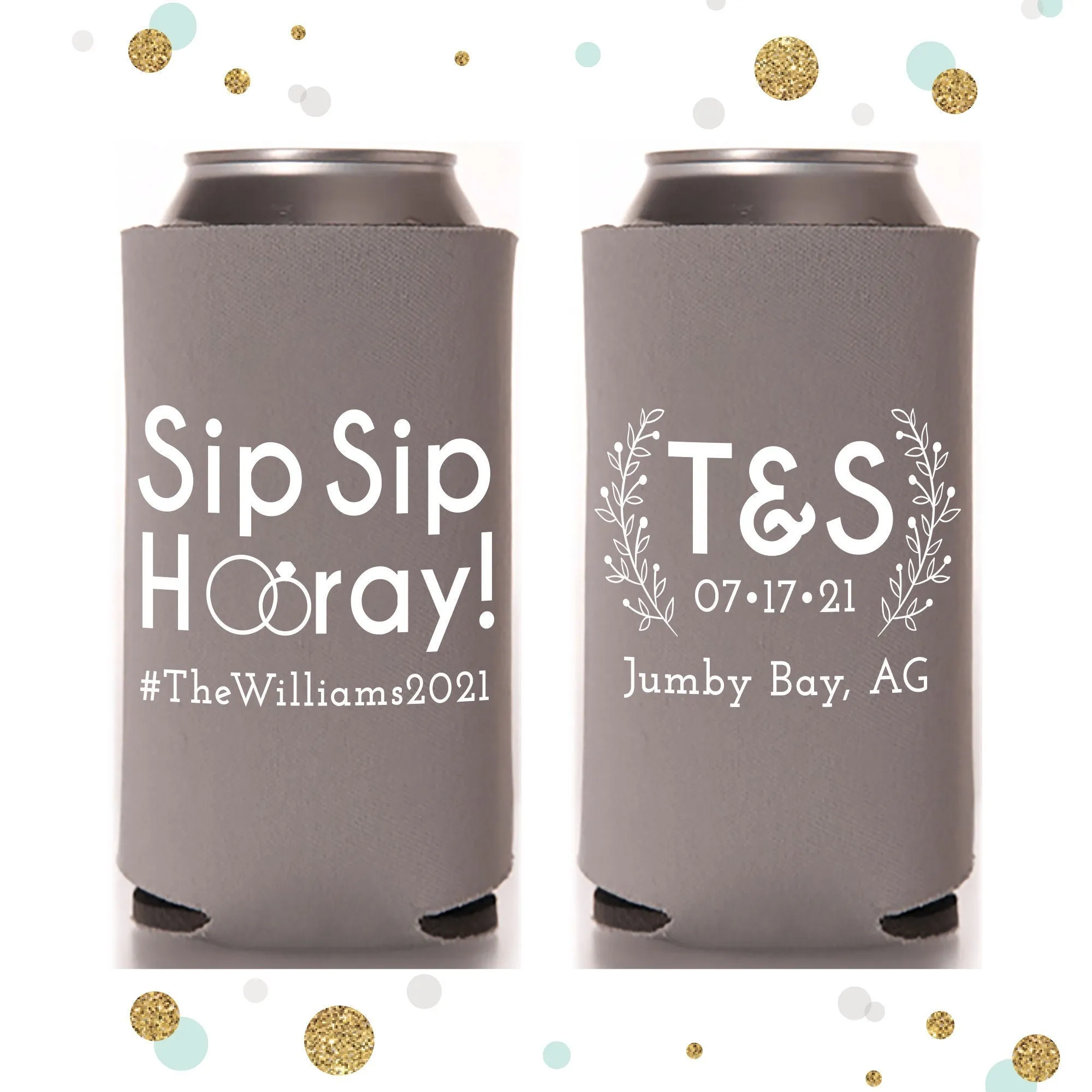 Slim 12oz Wedding Can Cooler #122S - Sip Sip Hooray