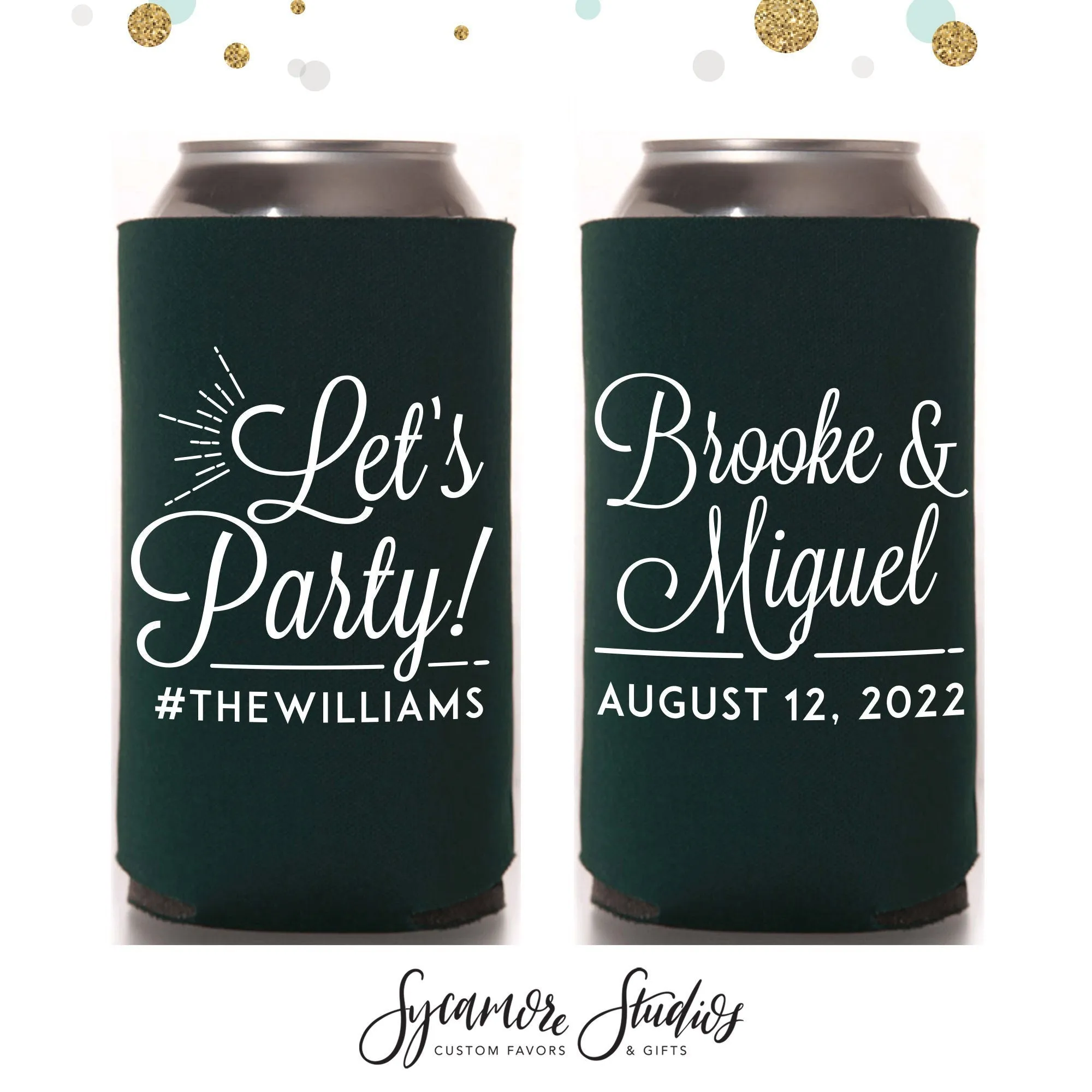 Slim 12oz Wedding Can Cooler #150S - Let's Party