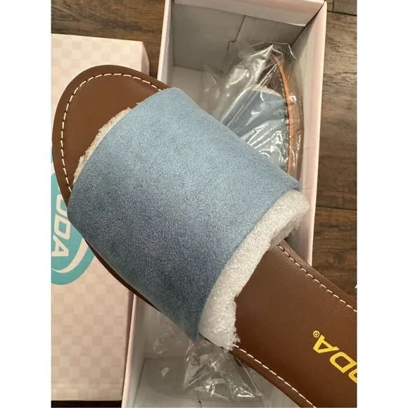 Soda Blue Faux Suede Flat Size 7