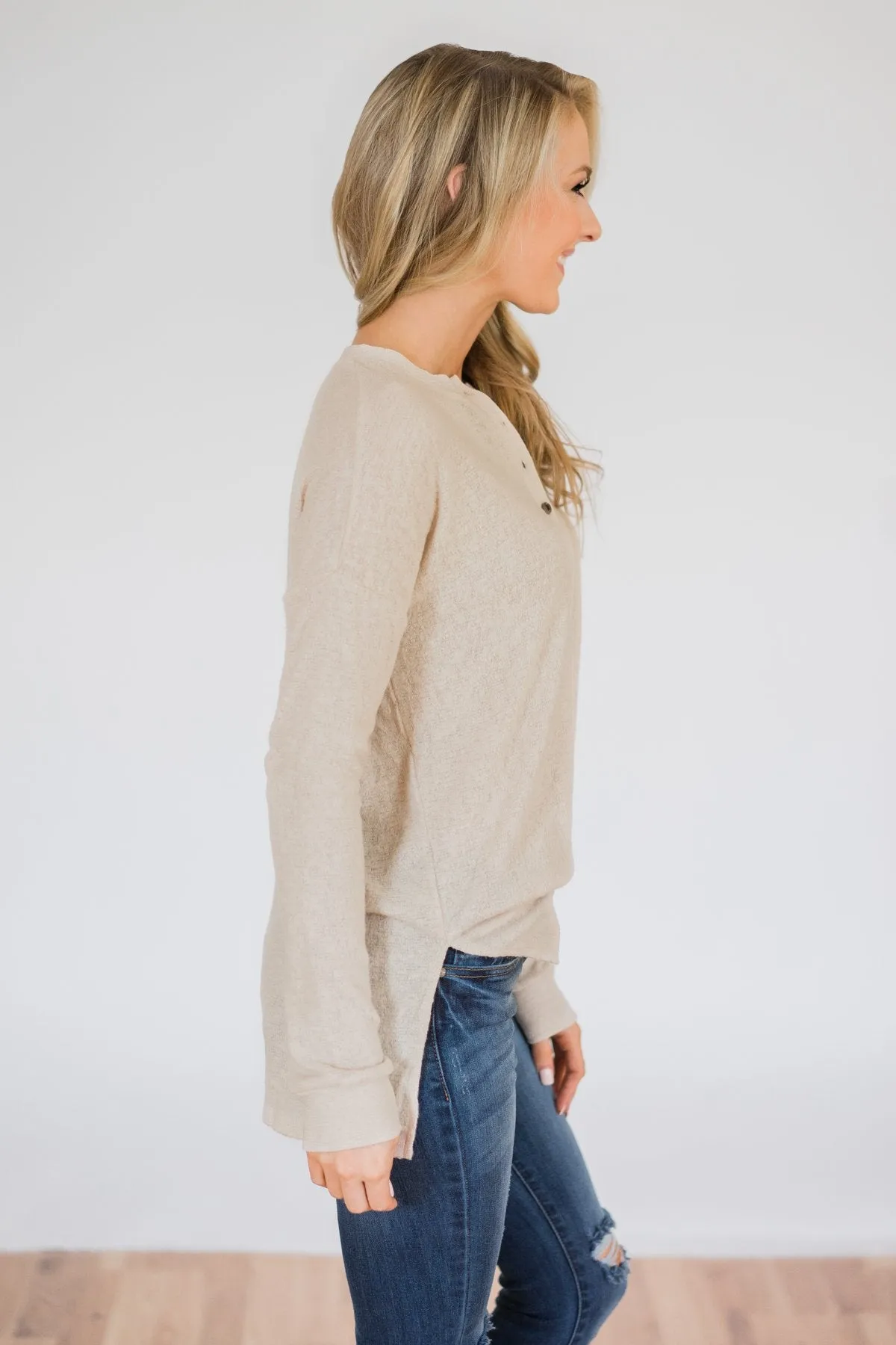 Soft & Cozy 4-Button Henley Top- Taupe