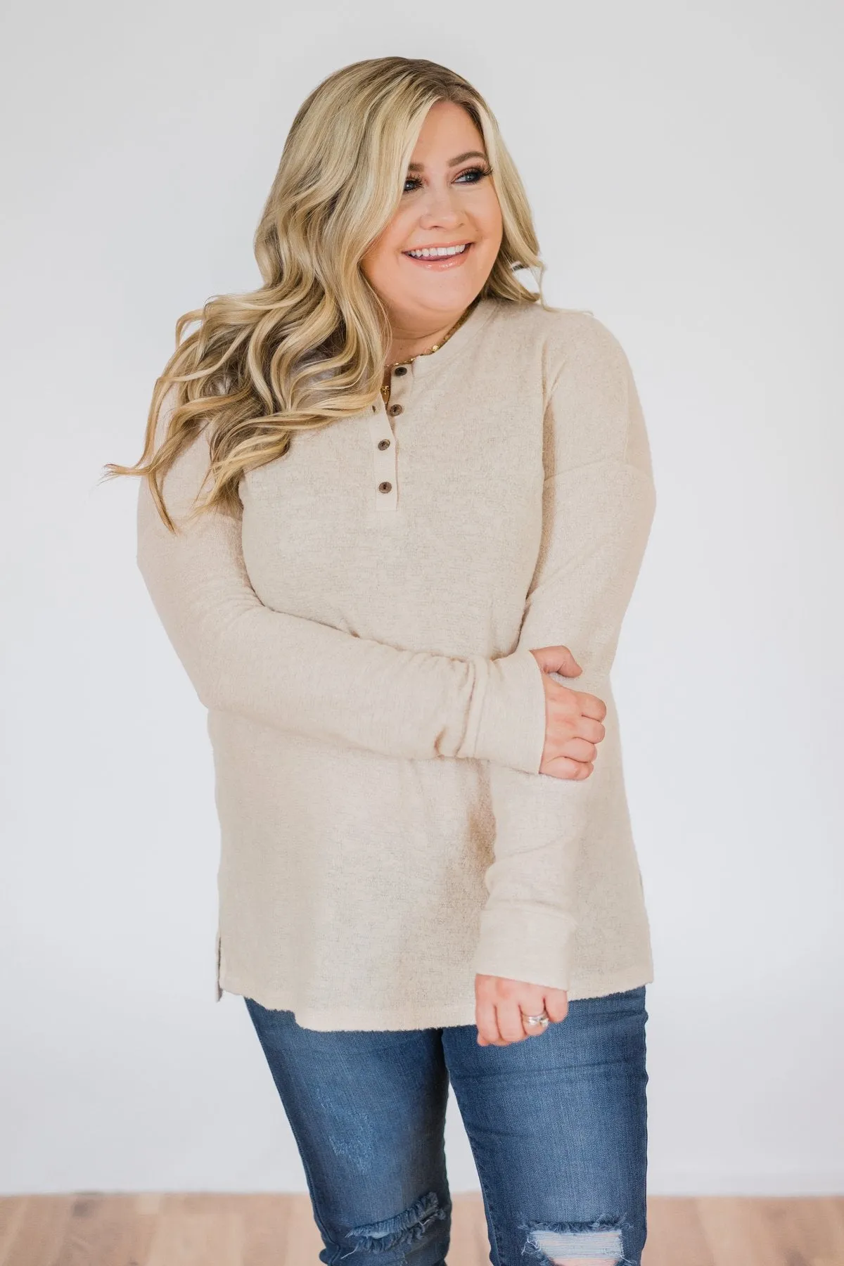 Soft & Cozy 4-Button Henley Top- Taupe
