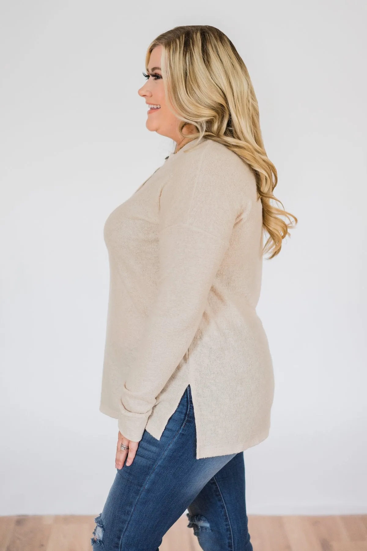 Soft & Cozy 4-Button Henley Top- Taupe