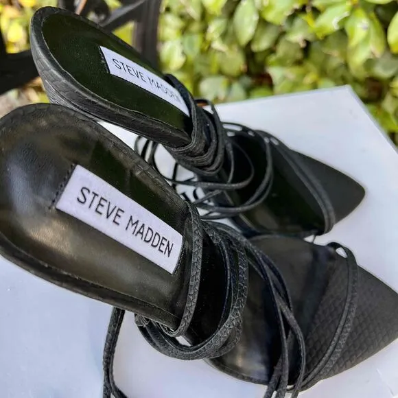Steve Madden Premier Sandals Black Strappy Heels Size 9