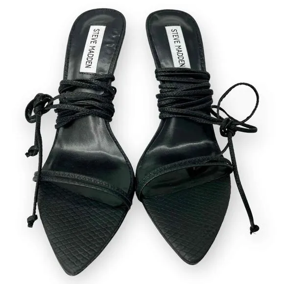 Steve Madden Premier Sandals Black Strappy Heels Size 9