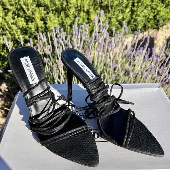 Steve Madden Premier Sandals Black Strappy Heels Size 9