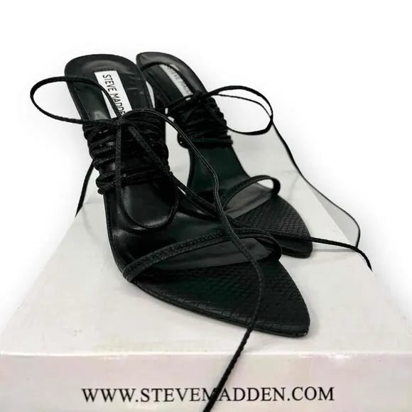 Steve Madden Premier Sandals Black Strappy Heels Size 9