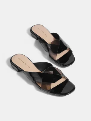 Stylish Black Sliders with Transparent Cross Straps