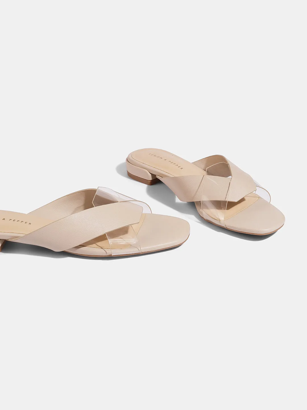 Stylish Black Sliders with Transparent Cross Straps