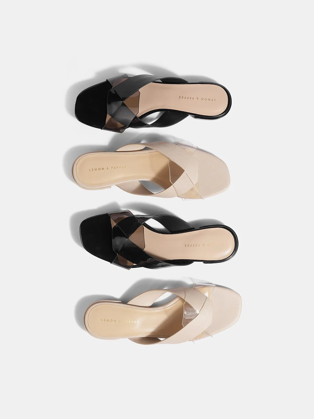 Stylish Black Sliders with Transparent Cross Straps
