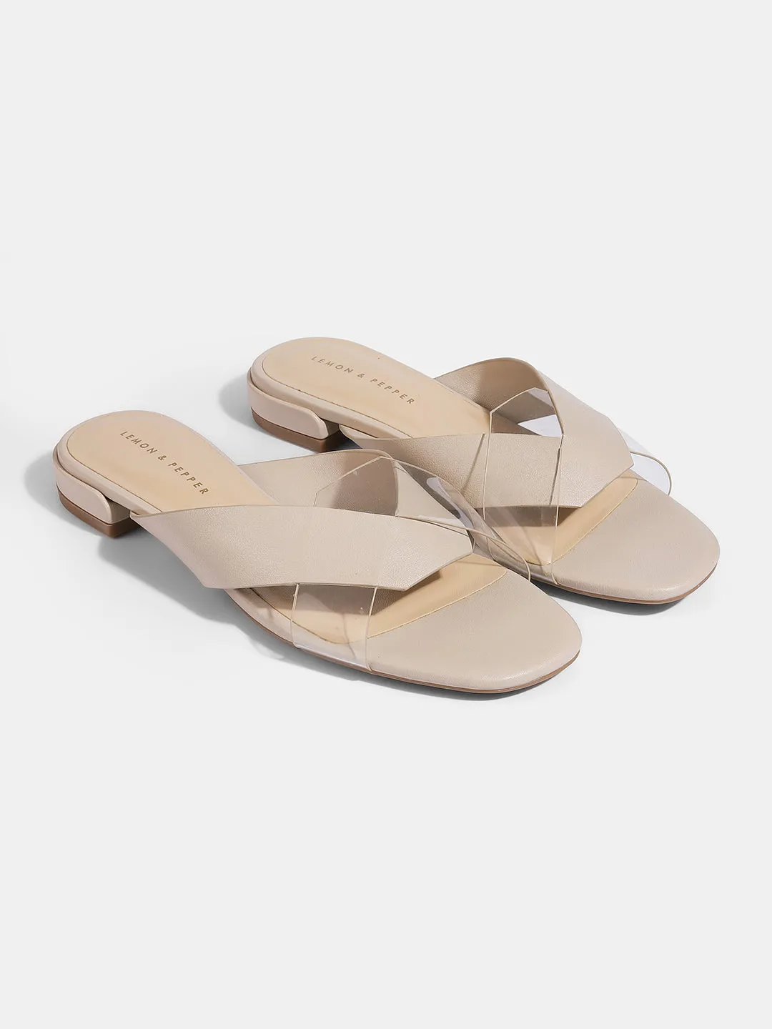 Stylish Black Sliders with Transparent Cross Straps
