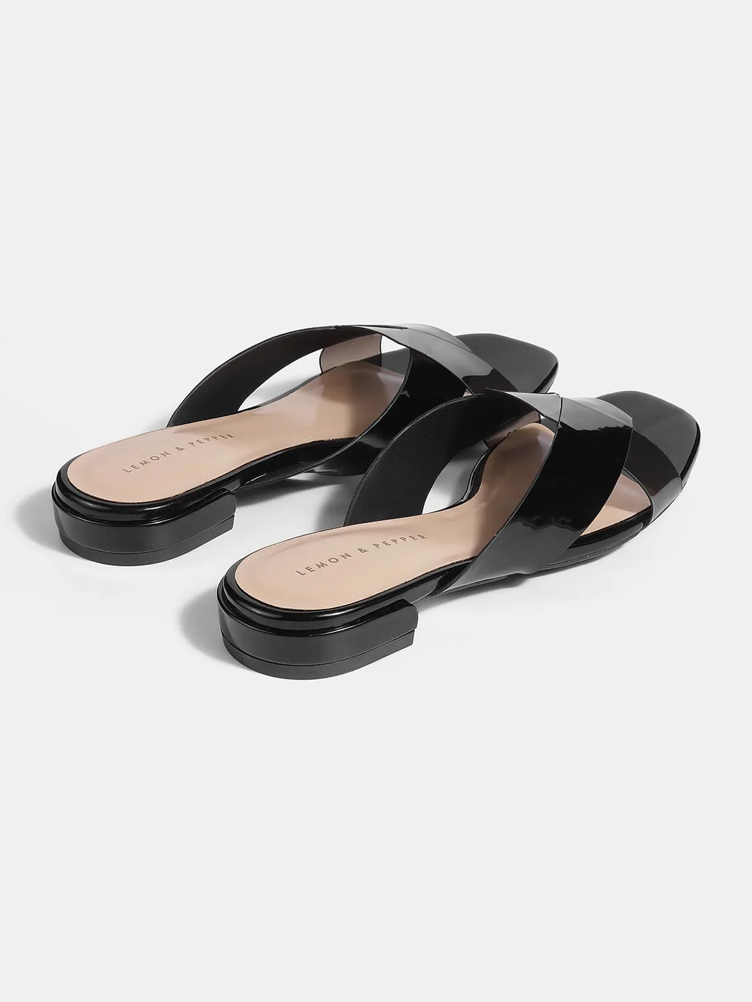 Stylish Black Sliders with Transparent Cross Straps